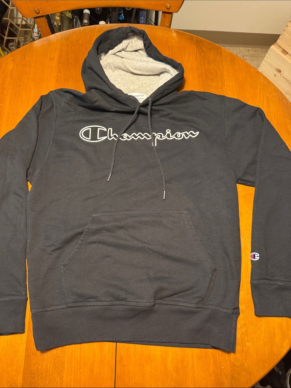 Champion Black Pullover Hoodie with White Logo